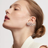 UU2885 VELA French Cut Pavé Diamond Asymmetrical Climber Earrings